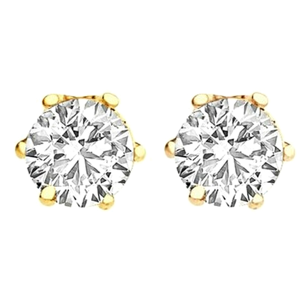 Classic 6 Prong Round 3A Cz Diamond Stud Earrings 14K Gold Overlay - Picture 5 of 5